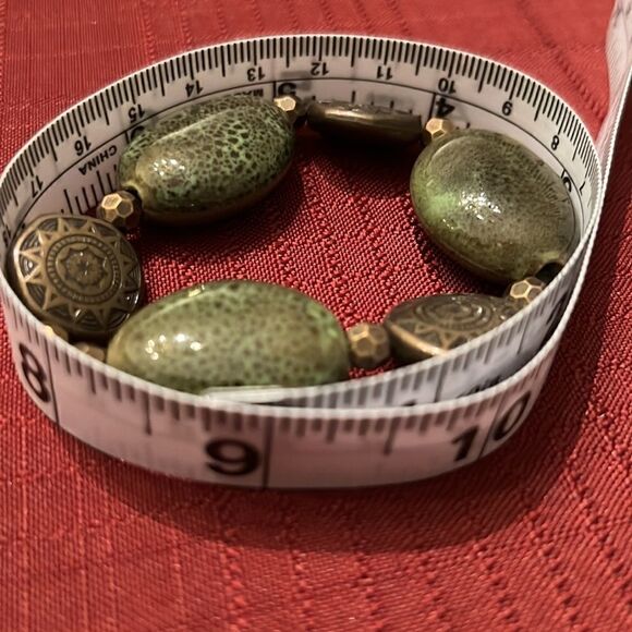 NWT Angelas Designs 2 handmade stretchy beaded bracelets bronze silver & green - Picture 6 of 9
